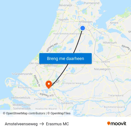 Amstelveenseweg to Erasmus MC map