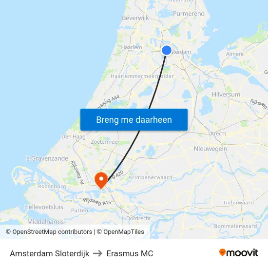 Amsterdam Sloterdijk to Erasmus MC map