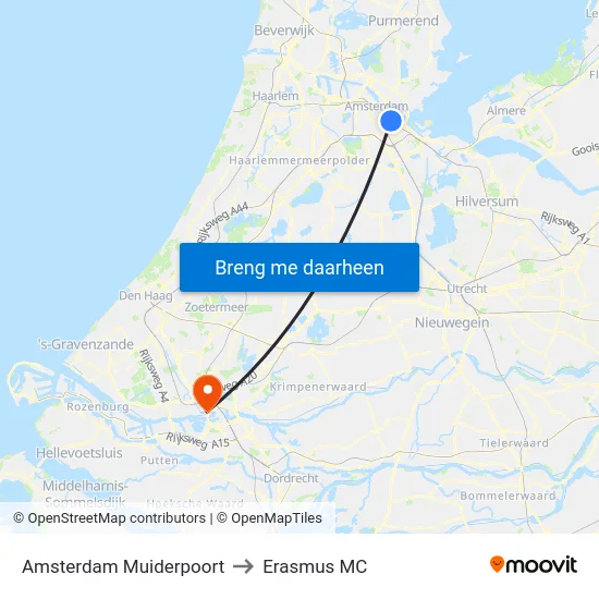 Amsterdam Muiderpoort to Erasmus MC map