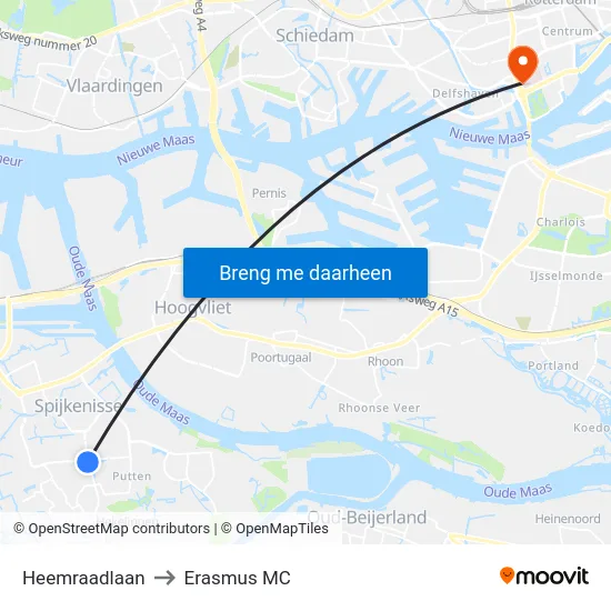 Heemraadlaan to Erasmus MC map