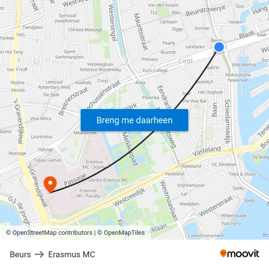 Beurs to Erasmus MC map
