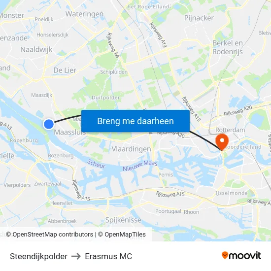 Steendijkpolder to Erasmus MC map