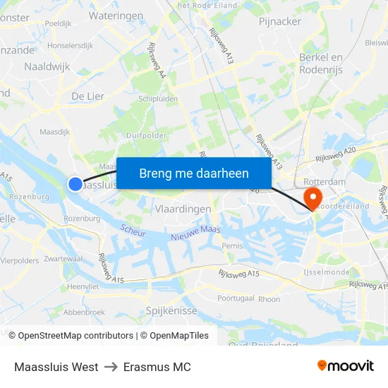 Maassluis West to Erasmus MC map