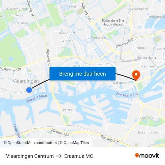 Vlaardingen Centrum to Erasmus MC map