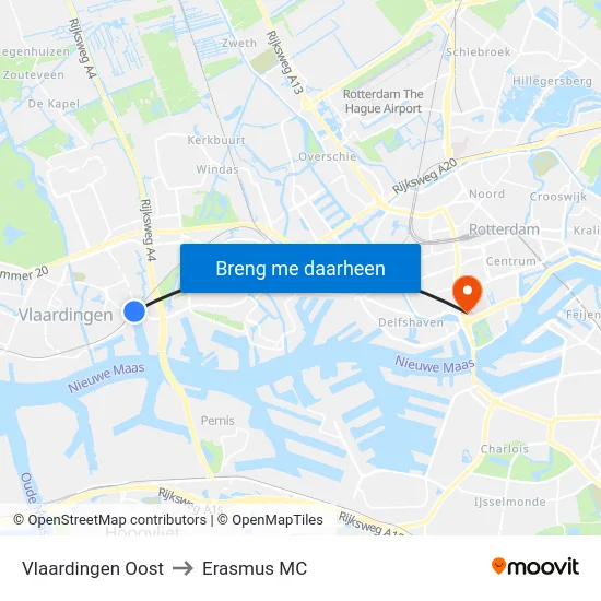 Vlaardingen Oost to Erasmus MC map
