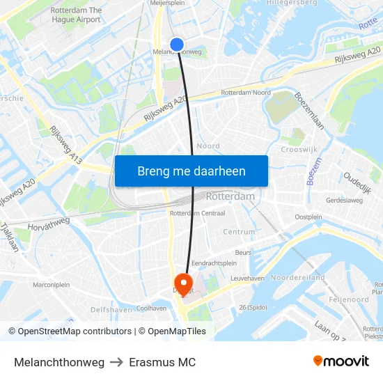 Melanchthonweg to Erasmus MC map