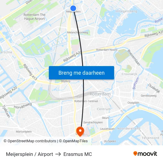 Meijersplein / Airport to Erasmus MC map
