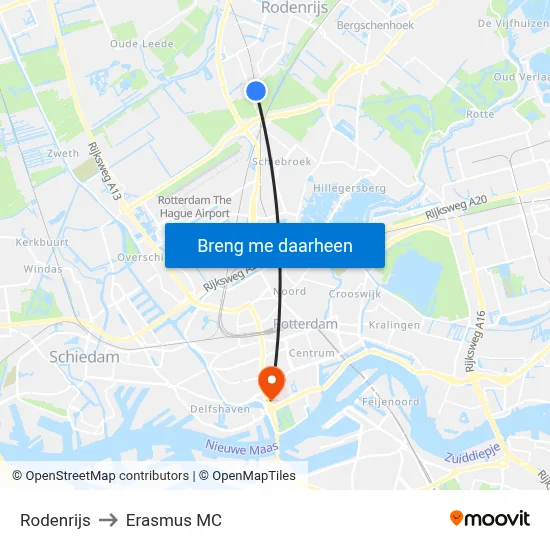 Rodenrijs to Erasmus MC map