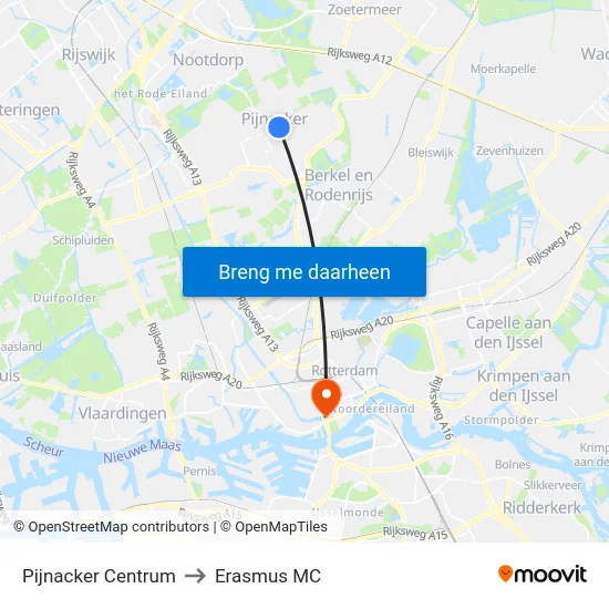 Pijnacker Centrum to Erasmus MC map