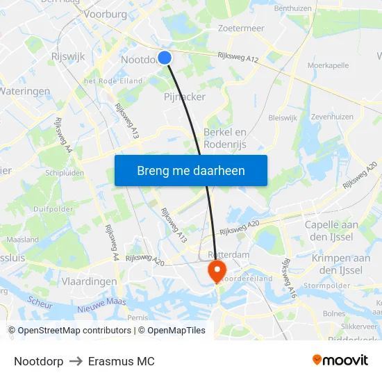 Nootdorp to Erasmus MC map