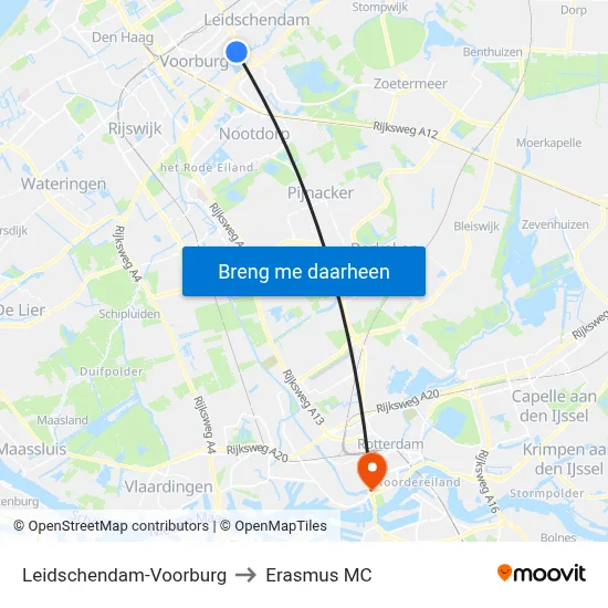 Leidschendam-Voorburg to Erasmus MC map