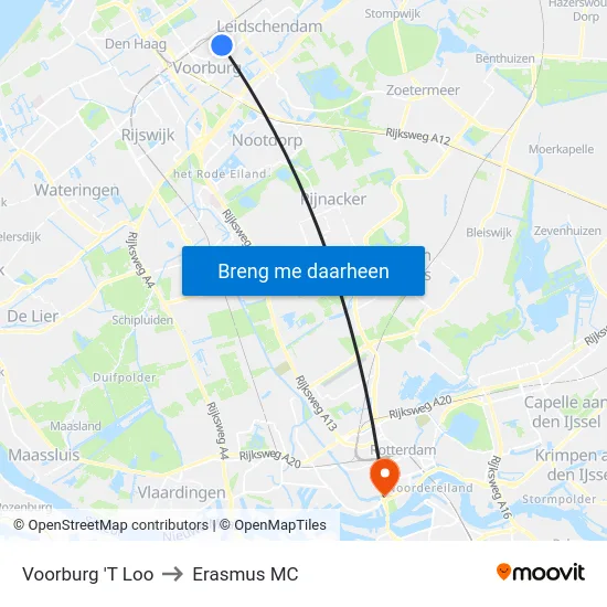 Voorburg 'T Loo to Erasmus MC map