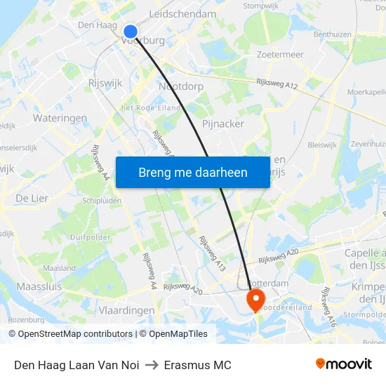 Den Haag Laan Van Noi to Erasmus MC map