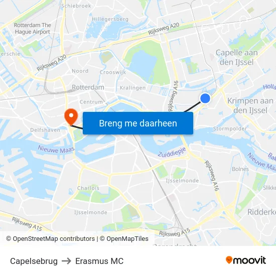 Capelsebrug to Erasmus MC map