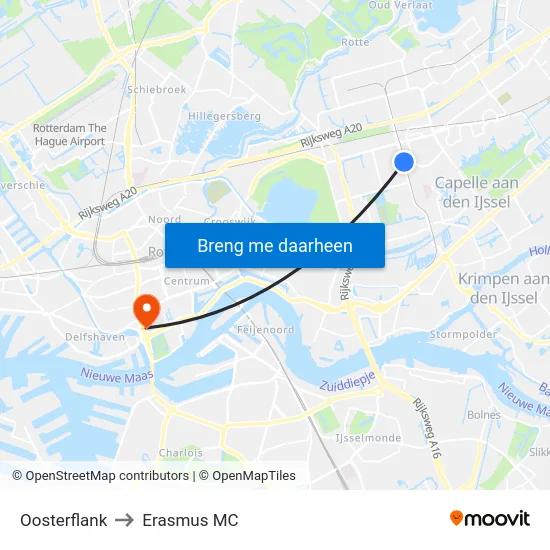 Oosterflank to Erasmus MC map