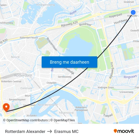 Rotterdam Alexander to Erasmus MC map