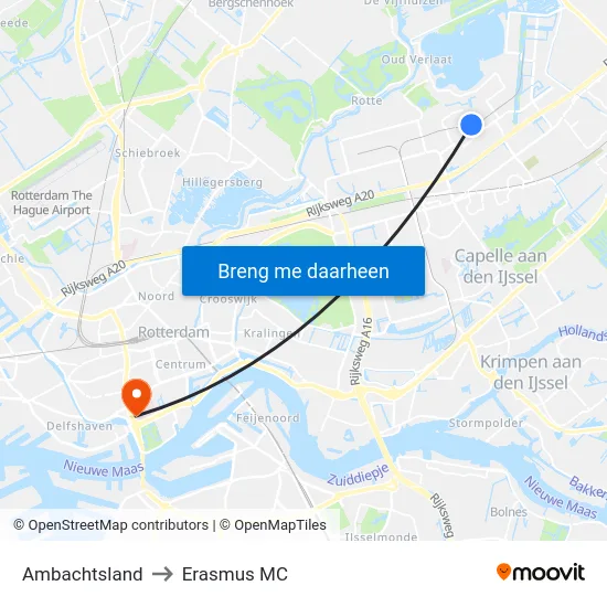 Ambachtsland to Erasmus MC map