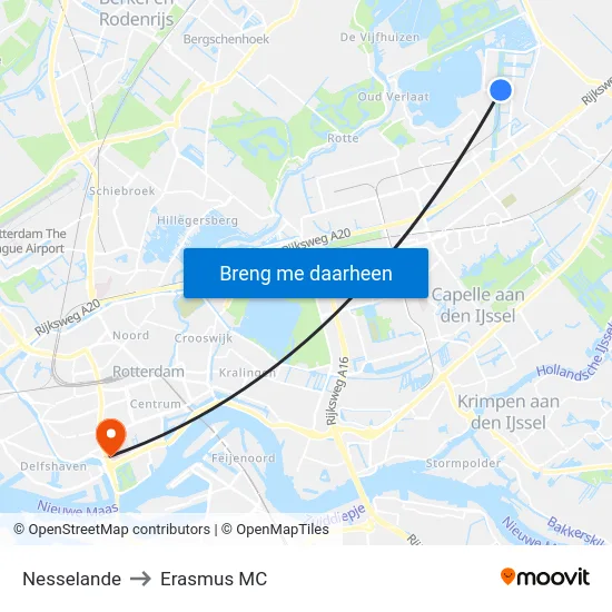Nesselande to Erasmus MC map