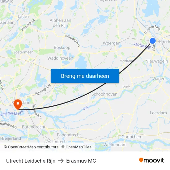Utrecht Leidsche Rijn to Erasmus MC map