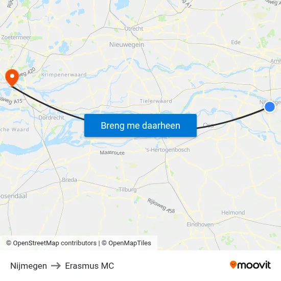 Nijmegen to Erasmus MC map