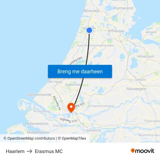 Haarlem to Erasmus MC map
