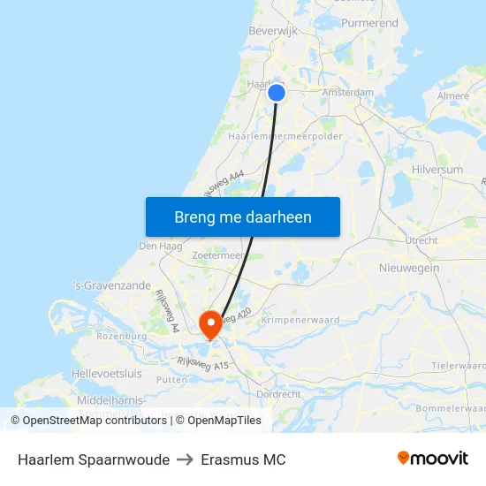 Haarlem Spaarnwoude to Erasmus MC map