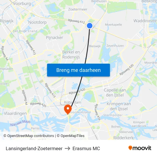 Lansingerland-Zoetermeer to Erasmus MC map