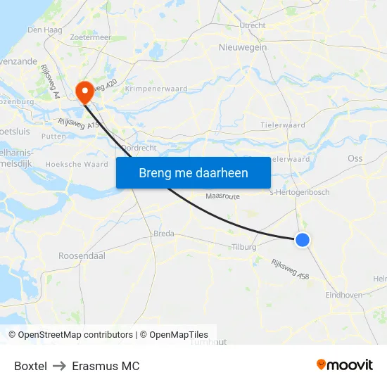Boxtel to Erasmus MC map