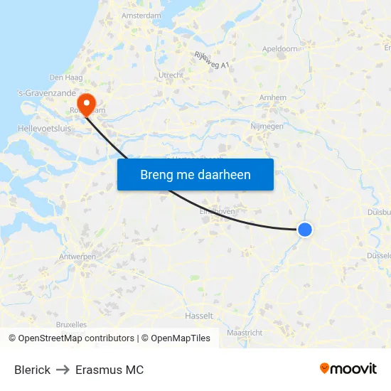 Blerick to Erasmus MC map