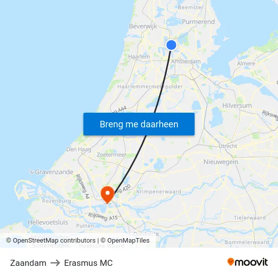 Zaandam to Erasmus MC map