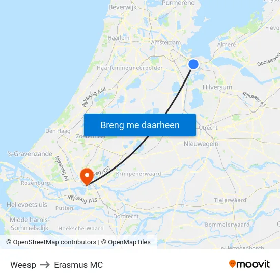 Weesp to Erasmus MC map