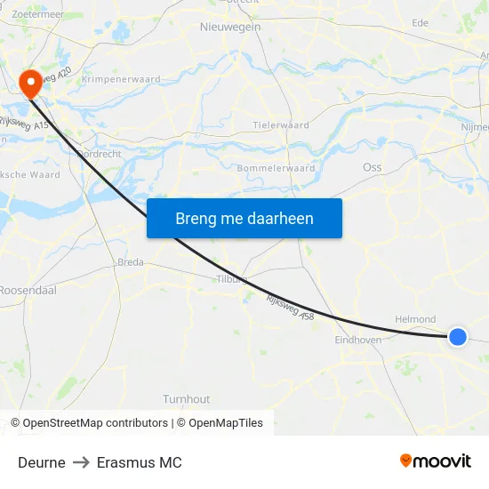 Deurne to Erasmus MC map