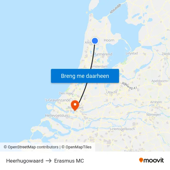 Heerhugowaard to Erasmus MC map