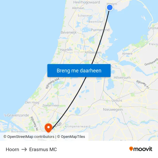 Hoorn to Erasmus MC map