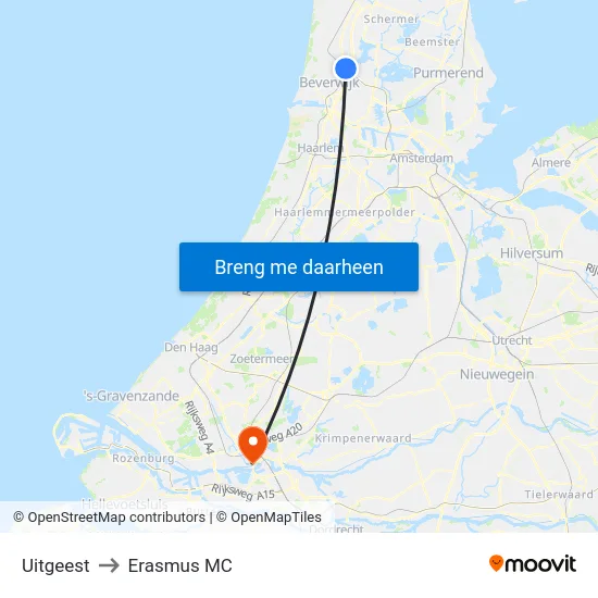 Uitgeest to Erasmus MC map