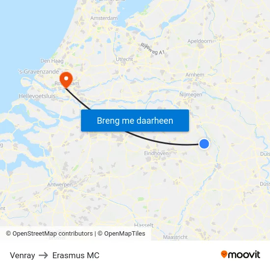 Venray to Erasmus MC map