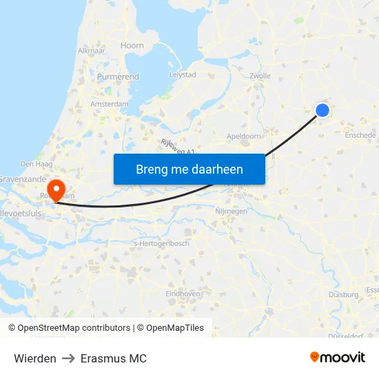 Wierden to Erasmus MC map