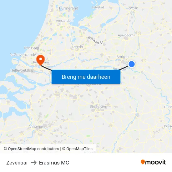 Zevenaar to Erasmus MC map