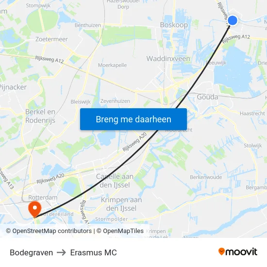 Bodegraven to Erasmus MC map