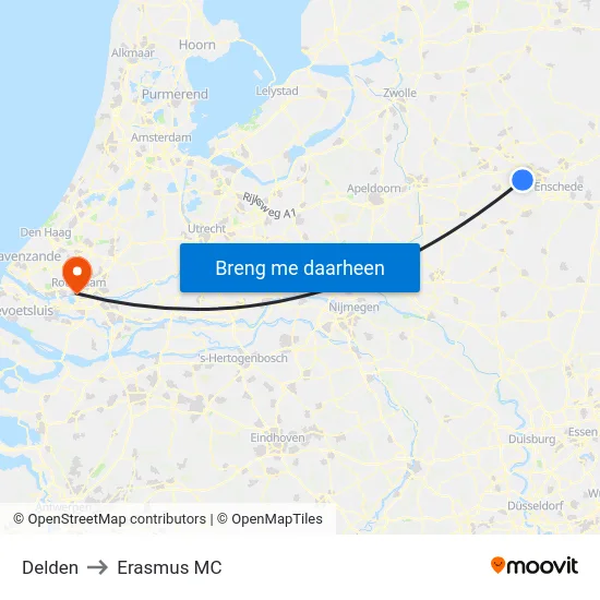 Delden to Erasmus MC map