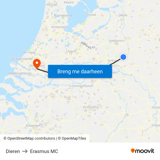 Dieren to Erasmus MC map