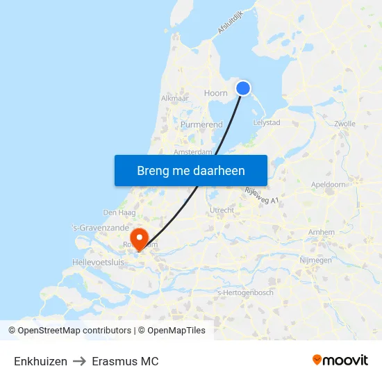 Enkhuizen to Erasmus MC map