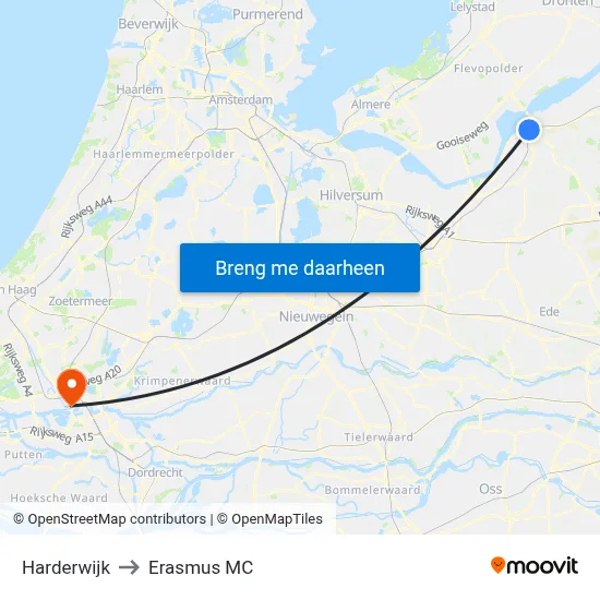 Harderwijk to Erasmus MC map
