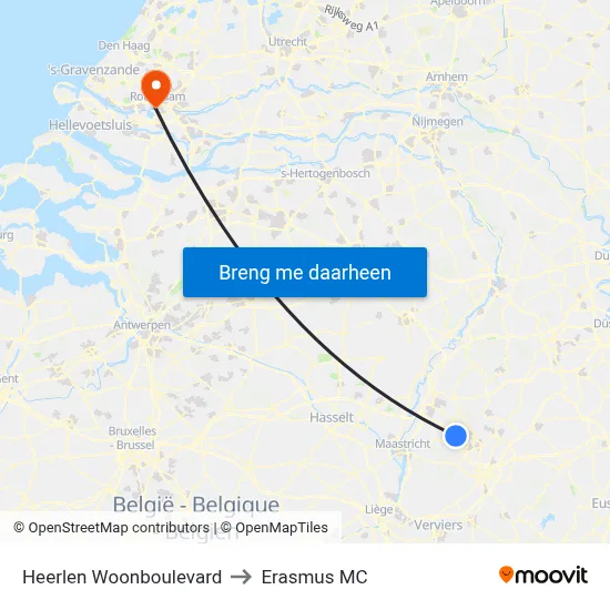 Heerlen Woonboulevard to Erasmus MC map