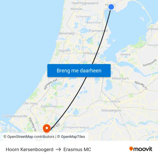 Hoorn Kersenboogerd to Erasmus MC map
