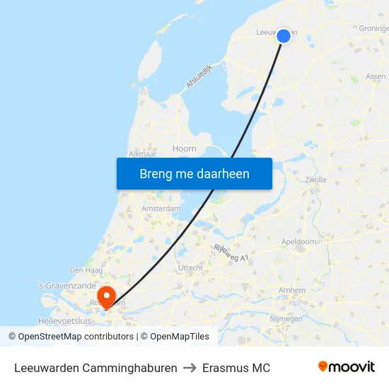 Leeuwarden Camminghaburen to Erasmus MC map