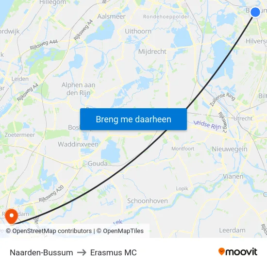 Naarden-Bussum to Erasmus MC map