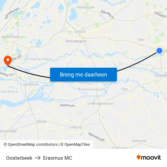 Oosterbeek to Erasmus MC map