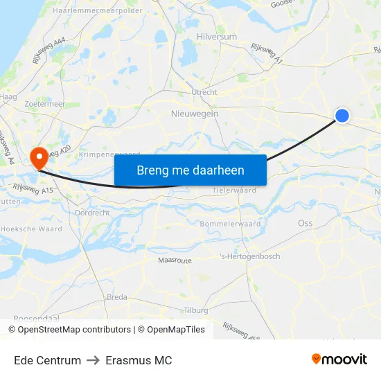Ede Centrum to Erasmus MC map