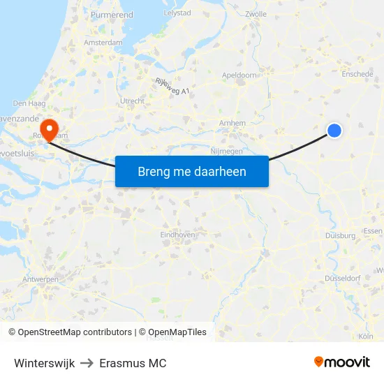 Winterswijk to Erasmus MC map
